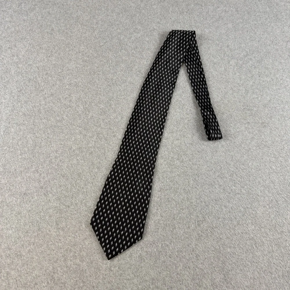 Vintage Bill Blass Black Silver Diamond 100% Silk Necktie Mens 60x3.75